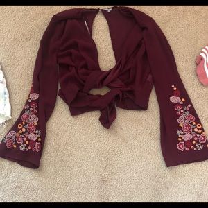 Wrap crop top w/ flair out sleeves